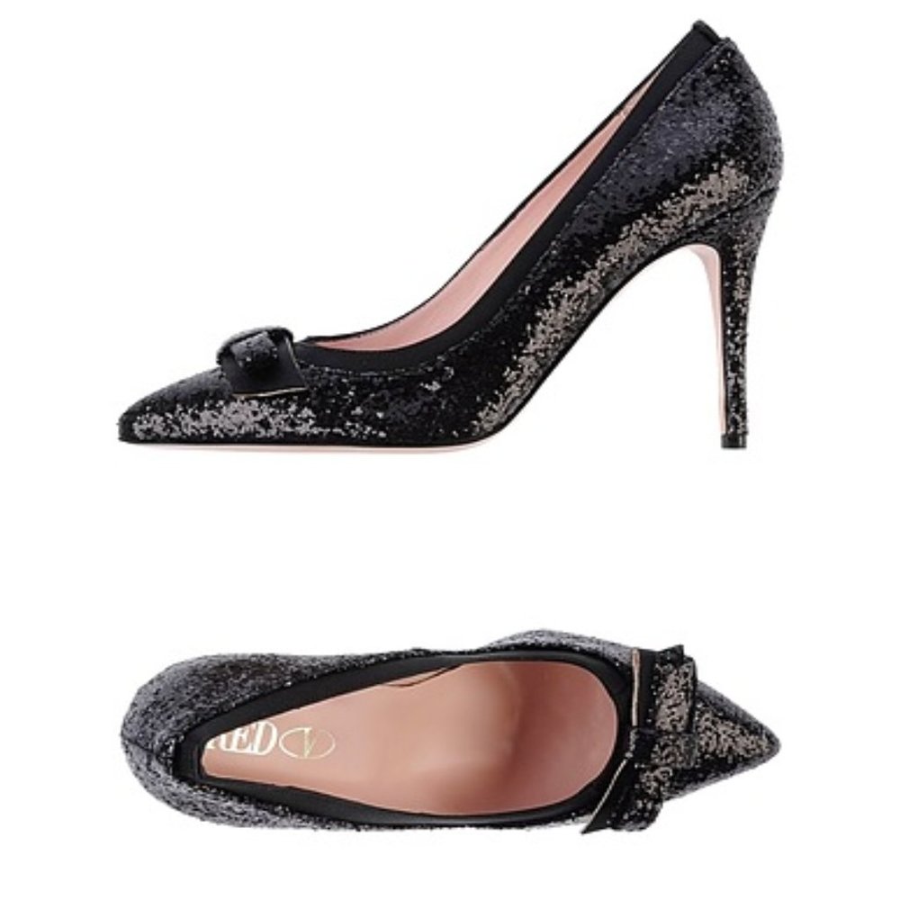 NIB $670 Red Valentino by Valentino Garavani black glitter shoes. IT 41 US 10